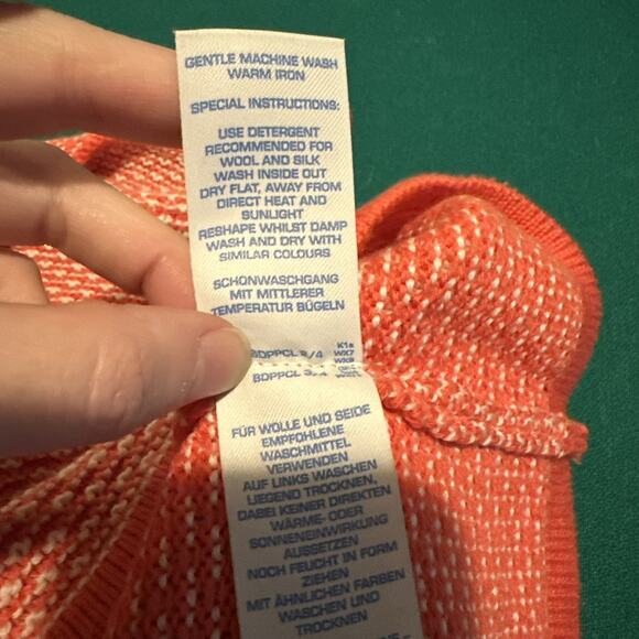 Boden Wool-Cotton Textured Cowl Neck Sweater - UK 12 / US 8 - Coral/White - Picture 8 of 8